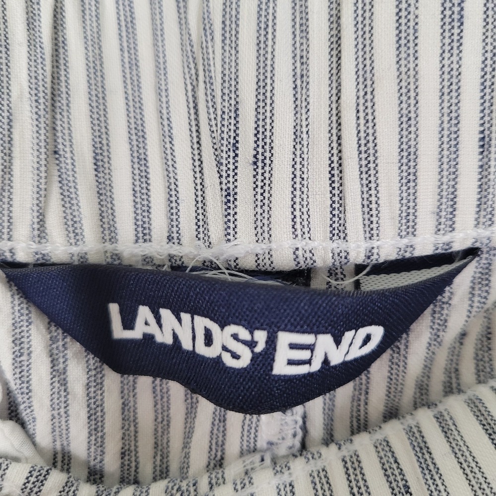 Lands End Wide Leg Pants Womens 12P Blue White Striped Linen Blend Pull On - Picture 8 of 9